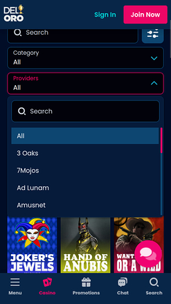 Del Oro Casino Game Developers Mobile