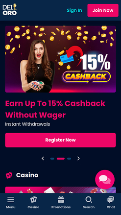 Pagina iniziale del Del Oro Casino Versione desktop