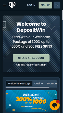 DepositWin Casino Homepage Mobile