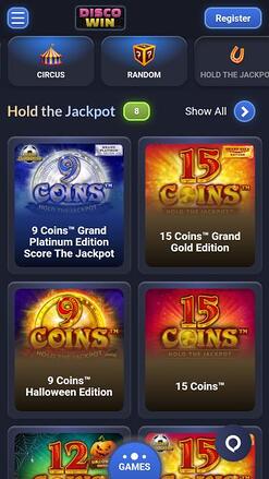 Disco Win Casino jackpot mobile page 