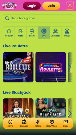 Dove Bingo Casino Mobile Live Dealer