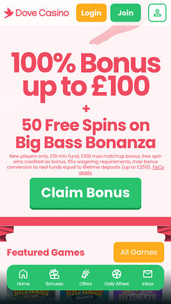 Dove Casino Homepage Mobile