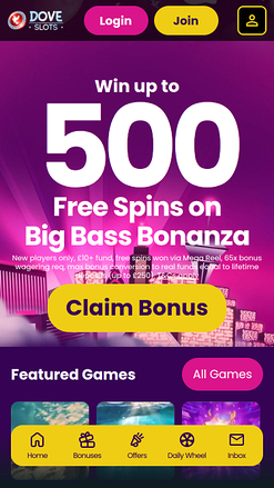 Dove Slots Casino Mobile Homepage