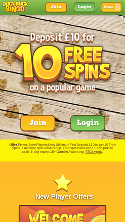 Duck Duck Bingo Mobile Homepage