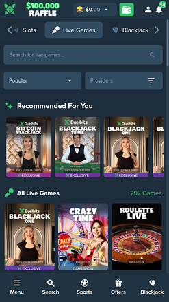 Duelbits Casino Live Dealer Mobile