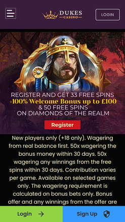 Dukes Casino Homepage Mobile