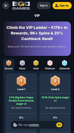 VIP screenshot of Ego Games Casino for Mobile