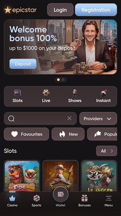 Epicstar Casino Mobile Homepage