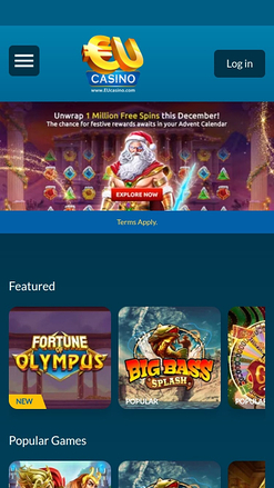 EUcasino Mobile Homepage