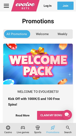 Evolve Casino Mobile Promotions