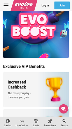 Evolve Casino Mobile VIP Program