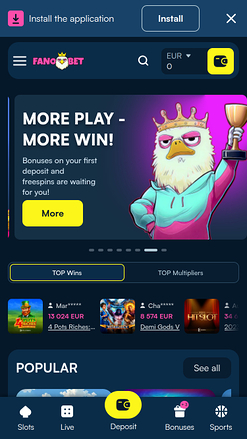 FanoBet Casino Homepage Mobile