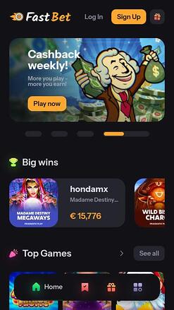FastBet Casino mobile homepage