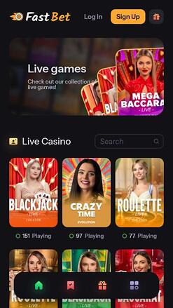 FastBet Casino live dealer mobile page