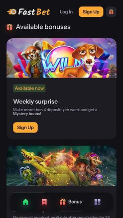 FastBet Casino promotions mobile page