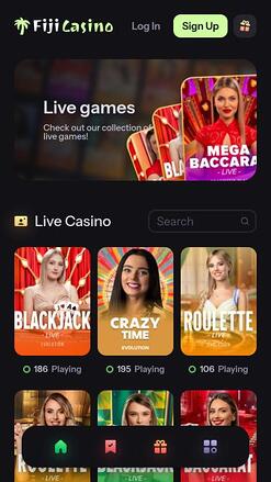 Fiji Casino live dealer mobile page