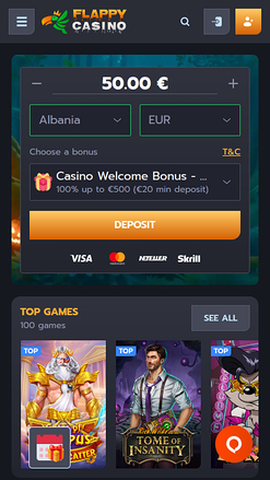Flappy Casino Mobile Homepage