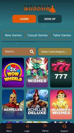 Fortunate Buddha Casino games mobile page