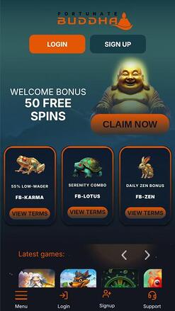 Fortunate Buddha Casino mobile homepage