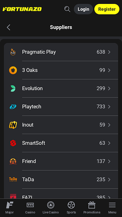 Fortunazo casino mobile Game Developers