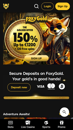 FoxyGold Casino Mobile Homepage