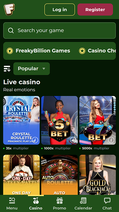 FreakyBillion Casino Live dealer mobile