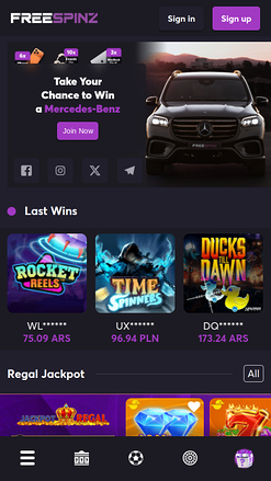 Freespinz Casino Mobile Homepage