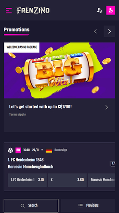 Frenzino Casino Mobile Homepage