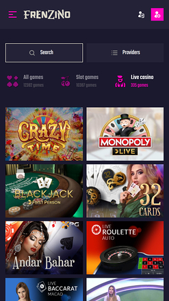Frenzino Casino Mobile Live Dealer