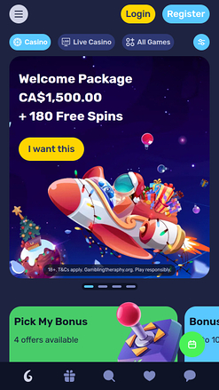Galactic Wins Casino Mobile Homepage