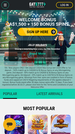 Gate 777 Casino Mobile Homepage
