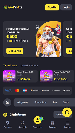 GetSlots Casino Mobile Homepage