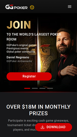 Homepage screenshot of GGpoker Casino for Mobile