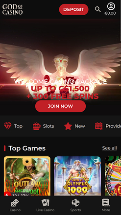 God Of Casino mobile Homepage