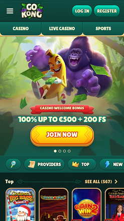 Homepage screenshot of GoKong Casino for Mobile