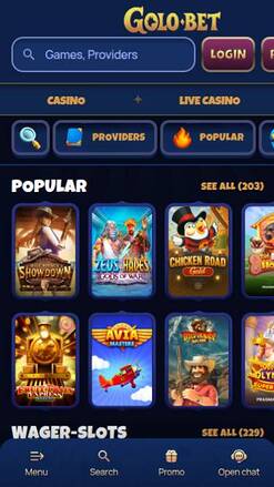 Games mobile page screenshot of Golobet Casino