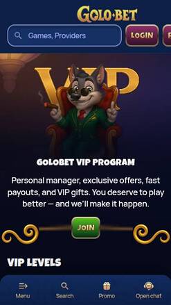VIP mobile page screenshot of Golobet Casino