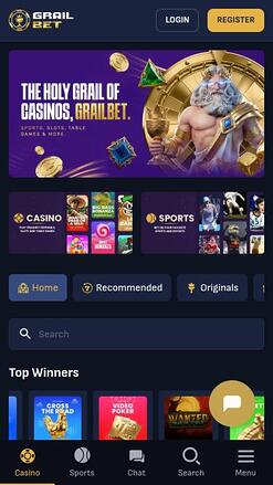 Grailbet Casino mobile homepage