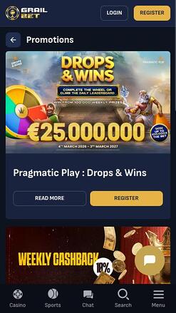 Grailbet Casino promotions mobile page