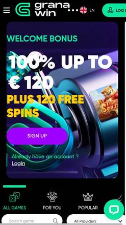 Mobile homepage screenshot of GranaWin Casino
