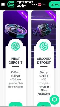 Mobile promotions page screenshot of GranaWin Casino