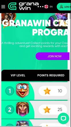 Mobile VIP page screenshot of GranaWin Casino