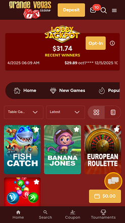 Grande Vegas Casino Mobile specialty