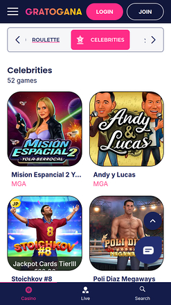 Gratogana Casino Mobile Celebrities Games