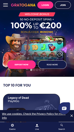 Gratogana Casino Mobile Homepage