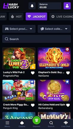 Hash Lucky Casino Mobile Image Jackpot