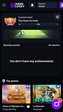 Hash Lucky Casino Mobile Homepage