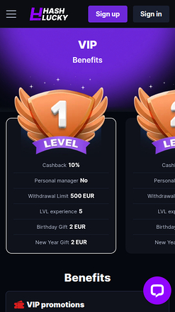 Hash Lucky Casino Mobile VIP Program