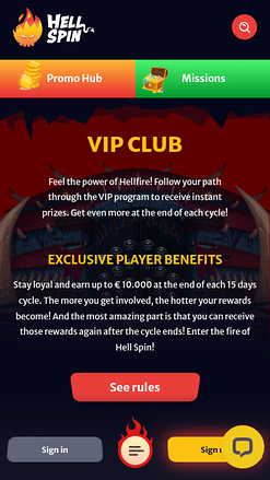 HellSpin Casino Mobile VIP Program