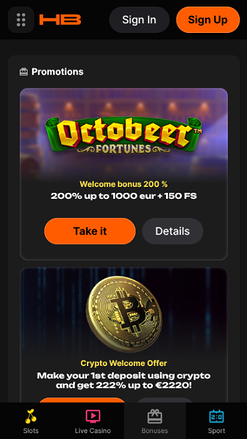 Promotions screenshot of Hertzbetz Casino for Mobile